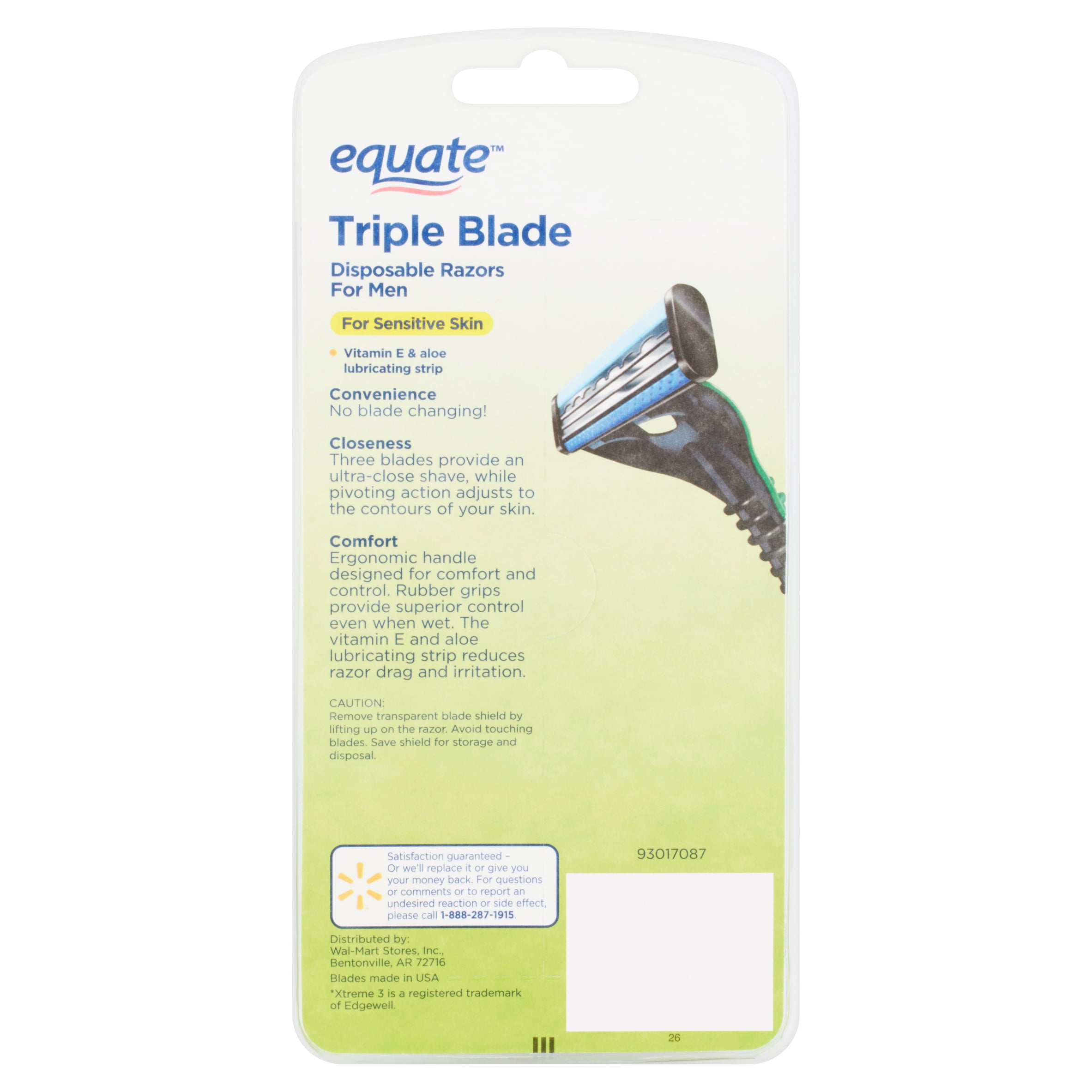 Equate Triple Blade Disposable Razors for Men, 4 count