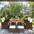 thumbnail image 1 of Costway Ensemble de Salle à Manger en Rotin pour Patio 9 Pcs Chaises Rembourrées Ottoman Dessus de Table en Bois Blanc, 1 of 10