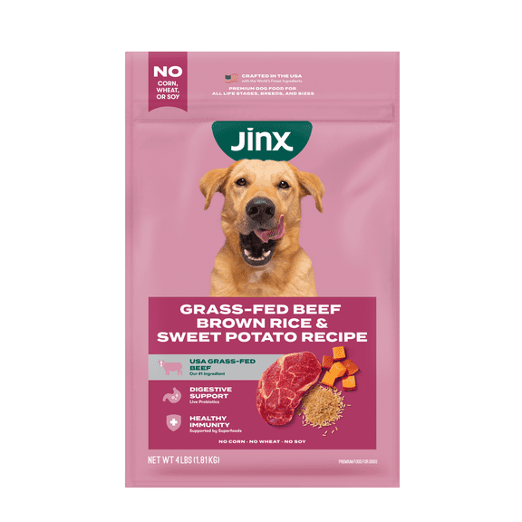 Jinx Grass-Fed Beef, Brown Rice & Sweet Potato Dry Dog Food for Muscle & Joint Support, 4 lb Bag