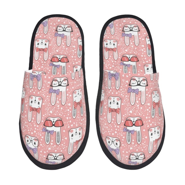 Fotbe Girl Rabbit Pantuflas Peludas para Mujer con Estampado, Zapatillas de Peluche, Zapatos de Invierno para Casa, Uso Interior y Exterior-Large