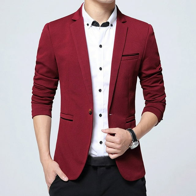 Men Solid Casual Turndown Slim Fit Single Button Long Sleeve Coats