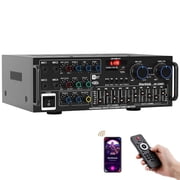 VIPQV 2500W Stereo Audio Amplifier, 2 Channel Bluetooth 5.0 Home Theater Power Amplifier with FM Radio, USB, SD, Amplifier for Passive Speakers and Active subwoofer