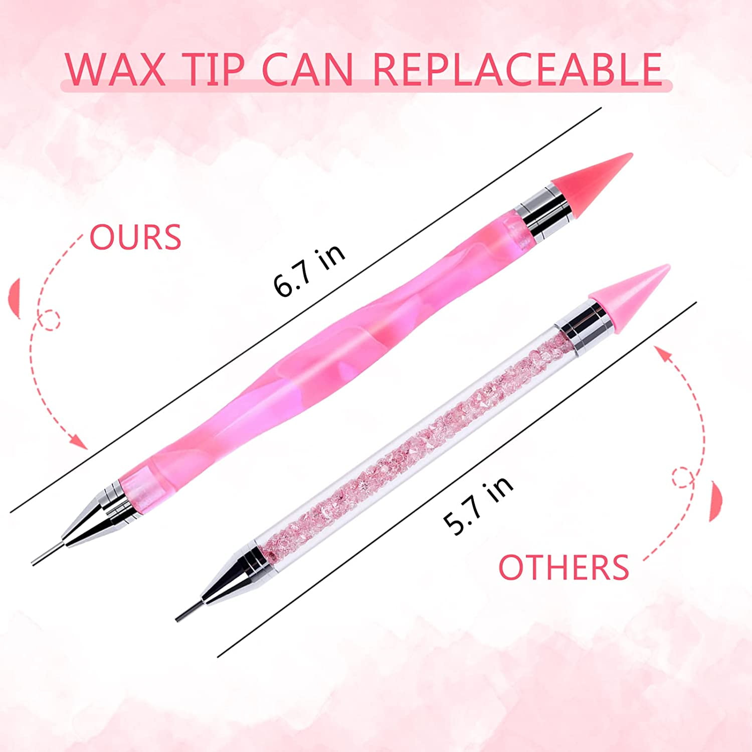 Wax Pencil For Rhinestones,Acrylic Handle Rhinestone Applicator Double Head  Dotting Pen Jewel Rhinestone Picker Tool With Storage Case (Pink)