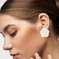 thumbnail image 6 of Beautiful Large White Mother of Pearl Plumeria Flower Post Earrings, 6 of 6
