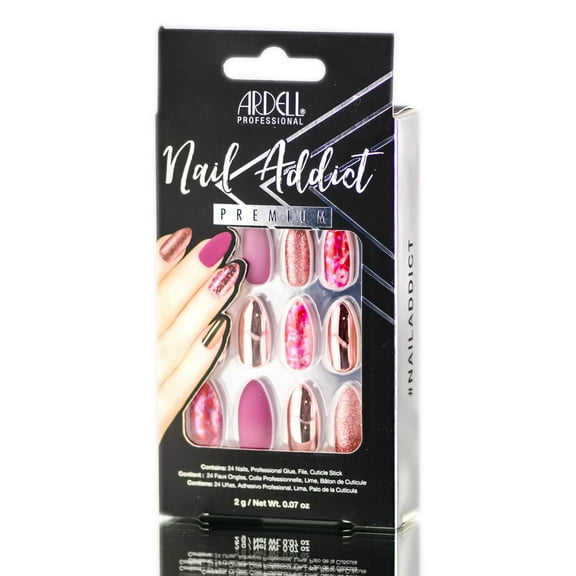 Chrome Pink Foil , Ardell Nail Addict Premium Artificial Nail Set , Hair Scalp Skin Body - Pack of 3 w/ SLEEK Teasing Comb