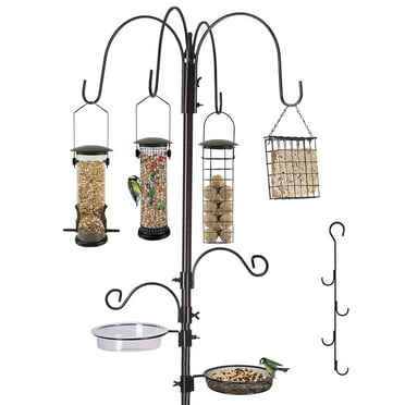 Urban Deco Bird Feeding Station,A Set with 6 Bird Feeders Hanging,Bird Feeder Poles Kit Premium Bird Bath for Attracting Wild Birds,Black