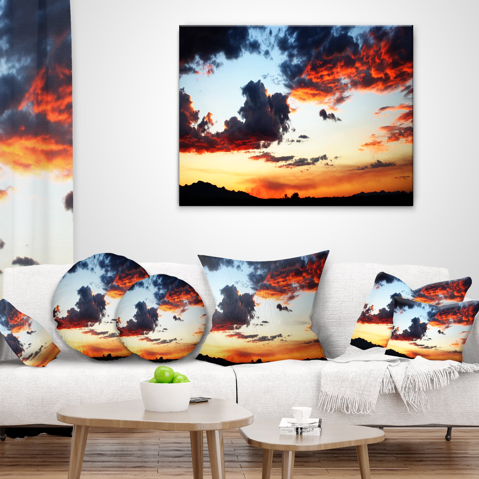 Designart Blazing Sky with Clouds Panorama - Seascape Throw Pillow - 16x16