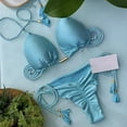 thumbnail image 3 of sunsanly 2 Pcs/Set Beach Bikini Set Solid Color Lace Up Halter Neck Backless Tassel Swimming Multi Straps Padded Women Bathing Suit Swimming Garment, 3 of 8