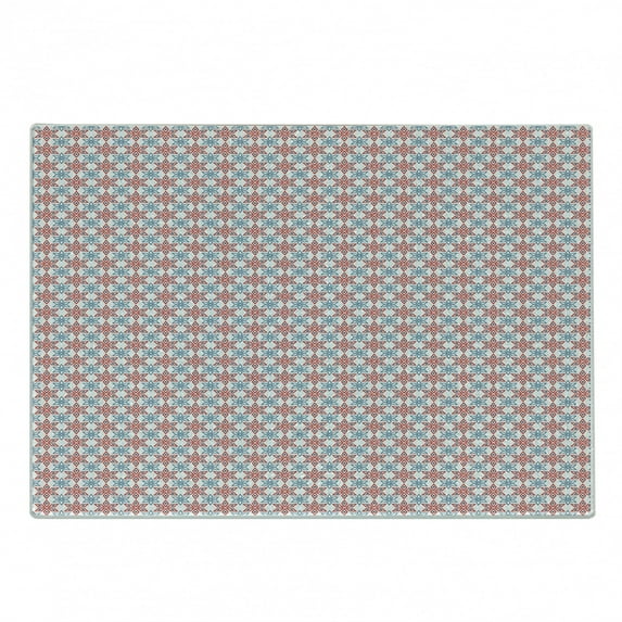 Abstract Cutting Board, Rhombus Style Petals Bicolor Geometric Floral Arrangement Simple Design, Decorative Tempered Glass Cutting and Serving Board, Small Size, Vermilion and Blue, by Ambesonne