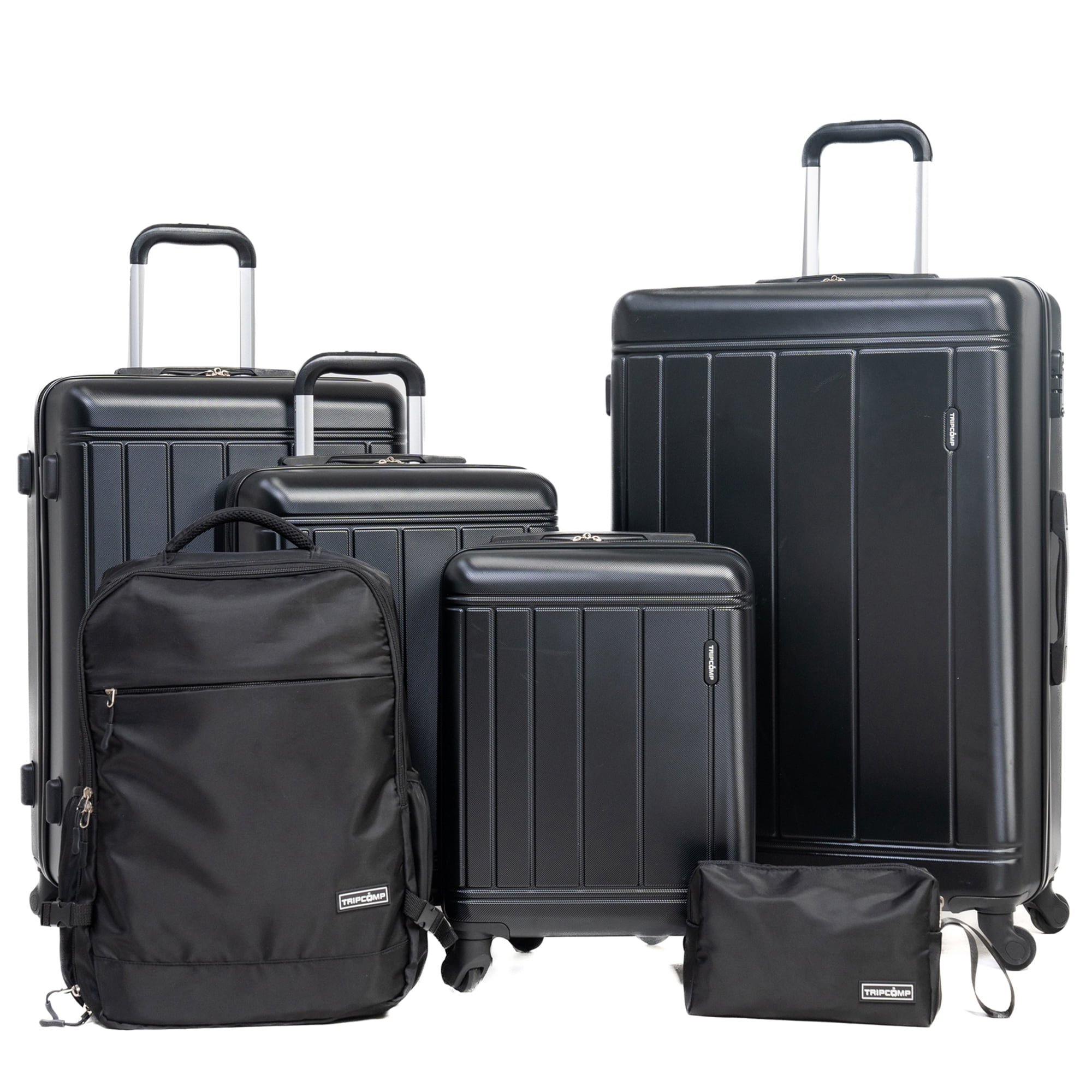 Tripcomp 6 Piece Hardside Spinner Luggage Set, 16/20/24/28 Inch Carry On & Checked Suitcase with TSA Lock, Lightweight Travel Luggage Combo with Backpack & Storage Bag,Black