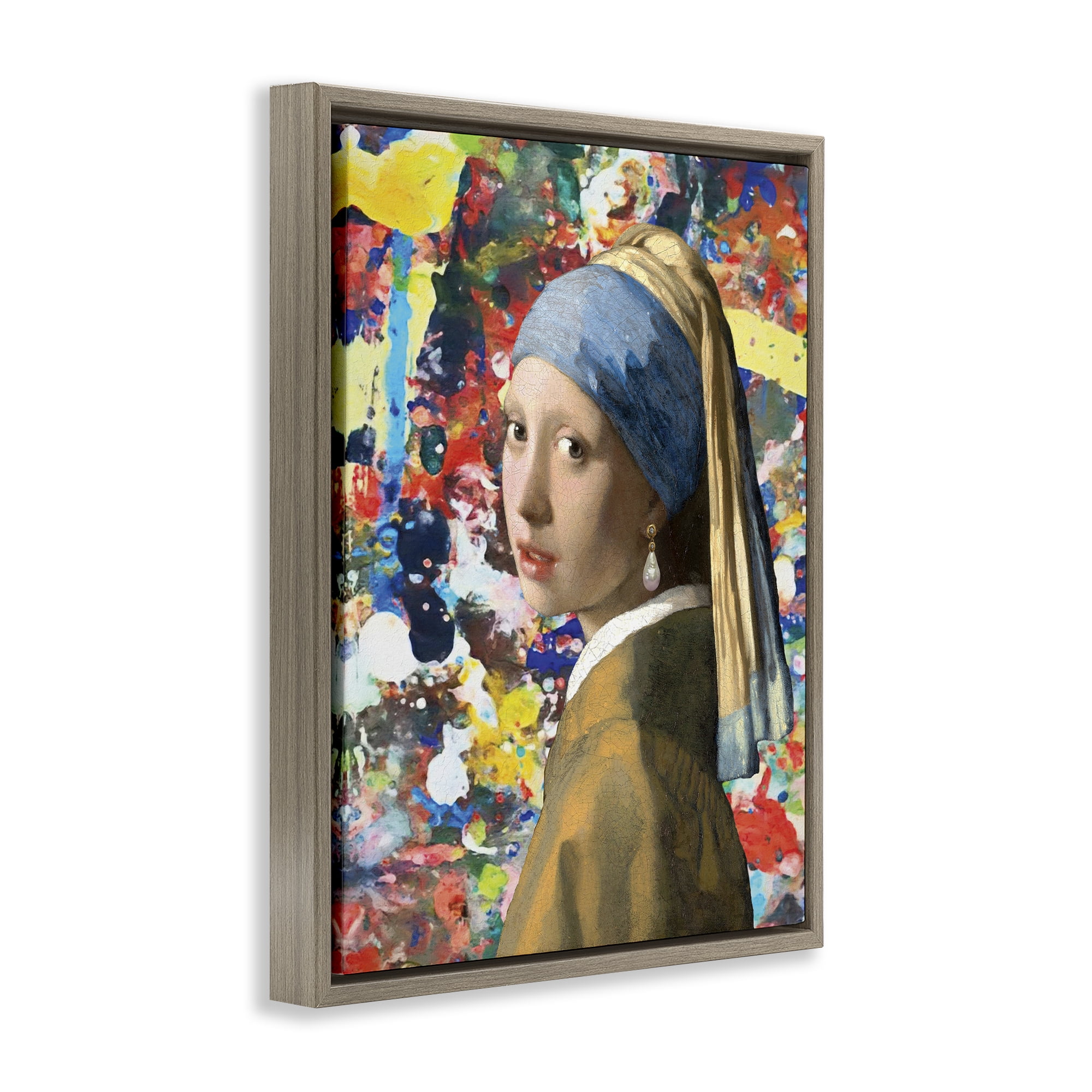 Stupell Industries Modern Splatter Iconic Pearl Earring Brown Framed Floater Canvas Wall Art, design by Grotto Studios