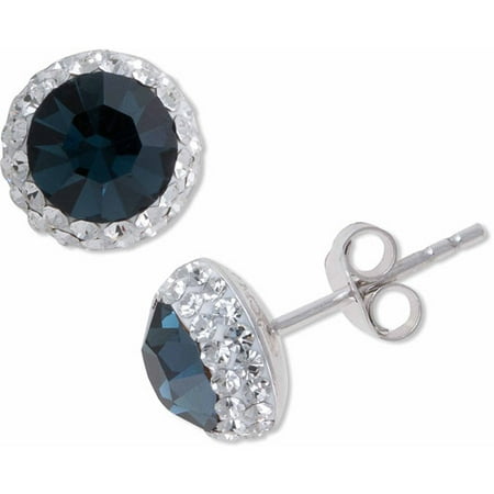 sapphire earrings silver stud sterling halo crystal