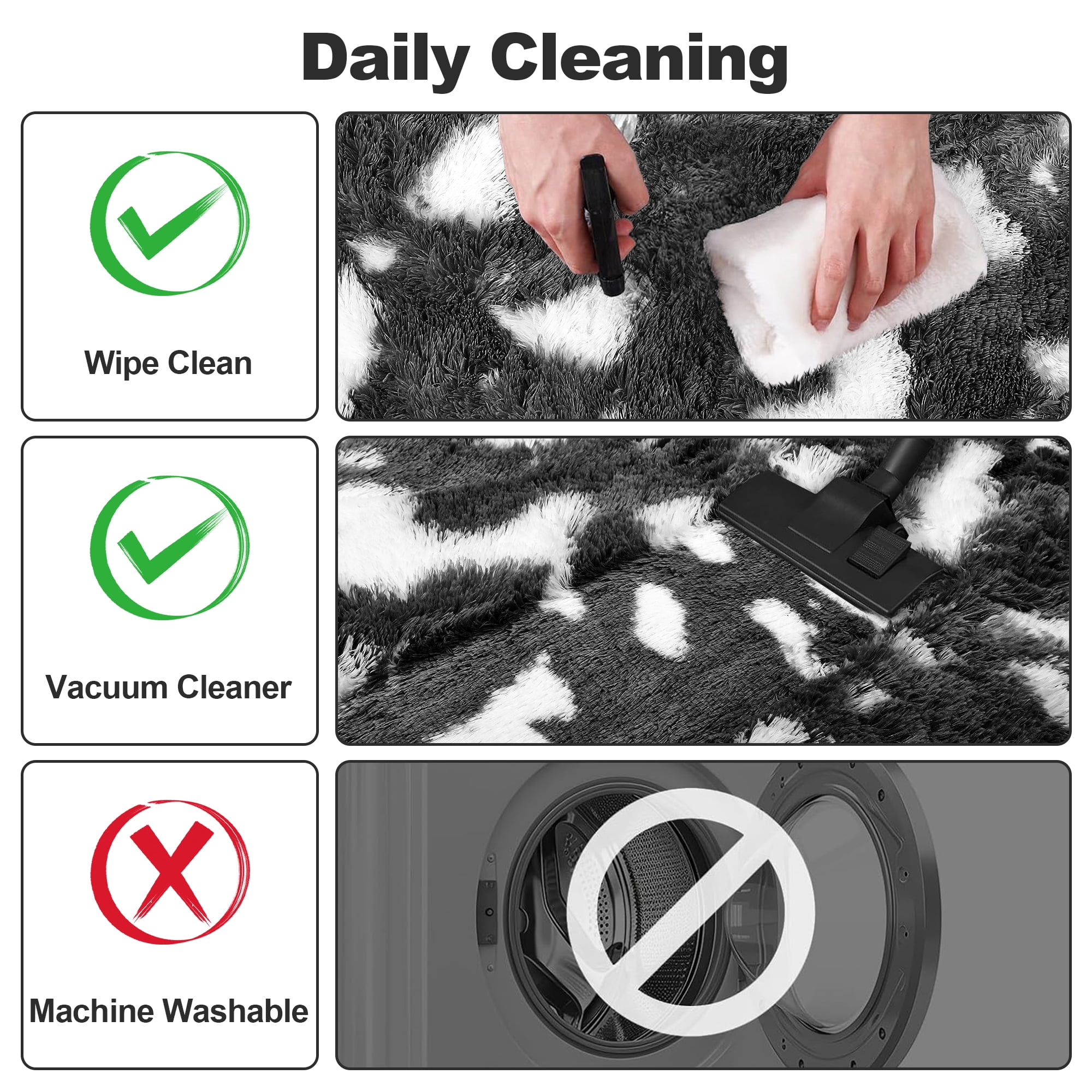 Lalado 8ft x 10ft Shag Area Rug, Soft Fluffy Indoor Tie-Dye Area Rugs for Living Room Bedroom Decor Carpet, Gray & White