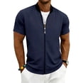 thumbnail image 2 of Vetsdori Short Sleeve Tops for Men Casual Zipper Sport Summer Trendy Fashion Stand-Up Collar Mens Shirts Plain, 2 of 9
