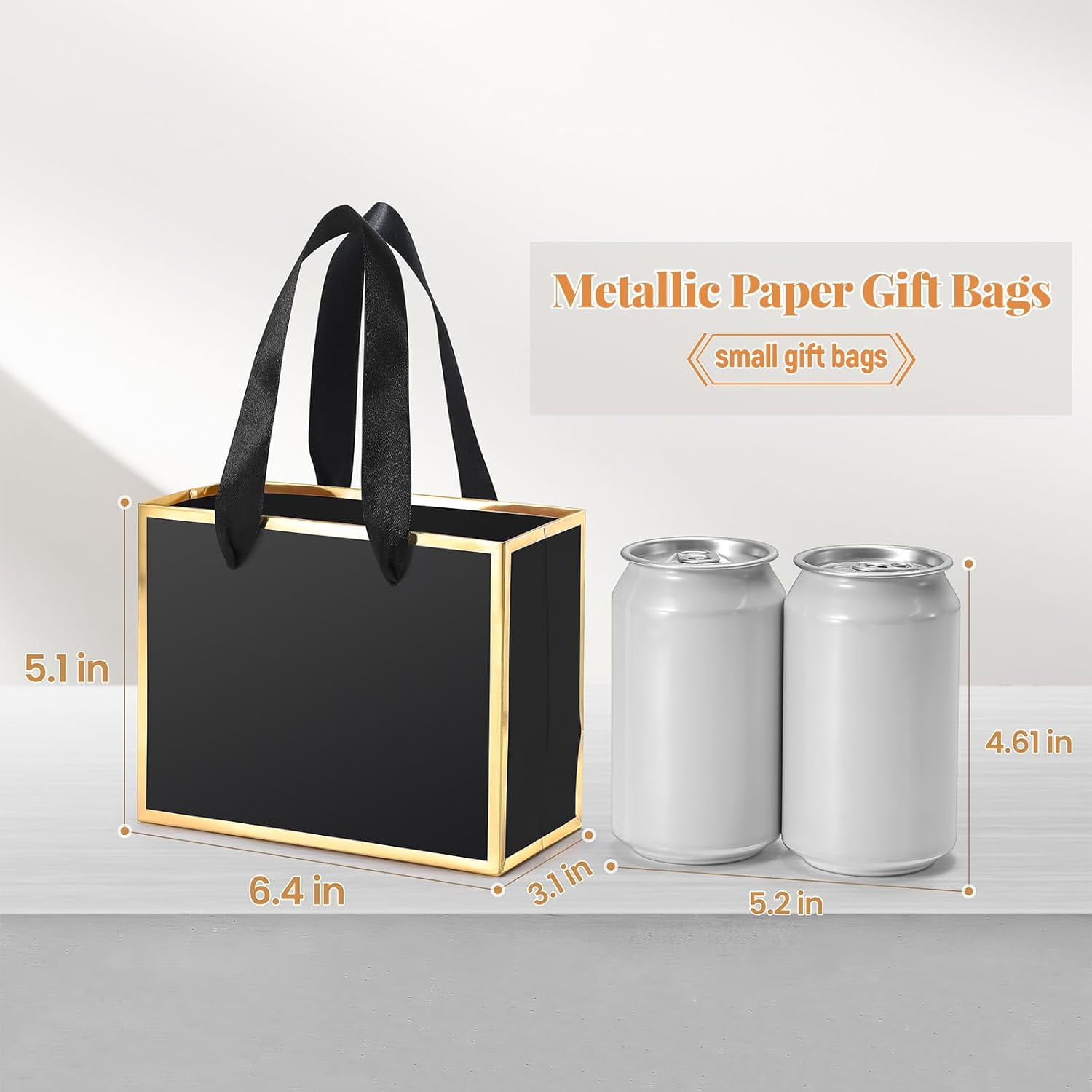 30 Pcs Small Metallic Foil Gift Bags with Handles, Black Gold Thank You Favor Bag with Tissue Paper for Back to School Baby Shower Wedding Mother's Day Christmas Party (6.4x3.1x5.1 Inch)