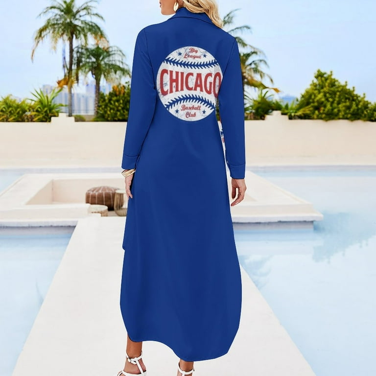 Chicago Retro Big League Baseball - Blue Long Sleeved Shirt Dress women's  elegant loose dresses women dress dresses for womens - Walmart.com