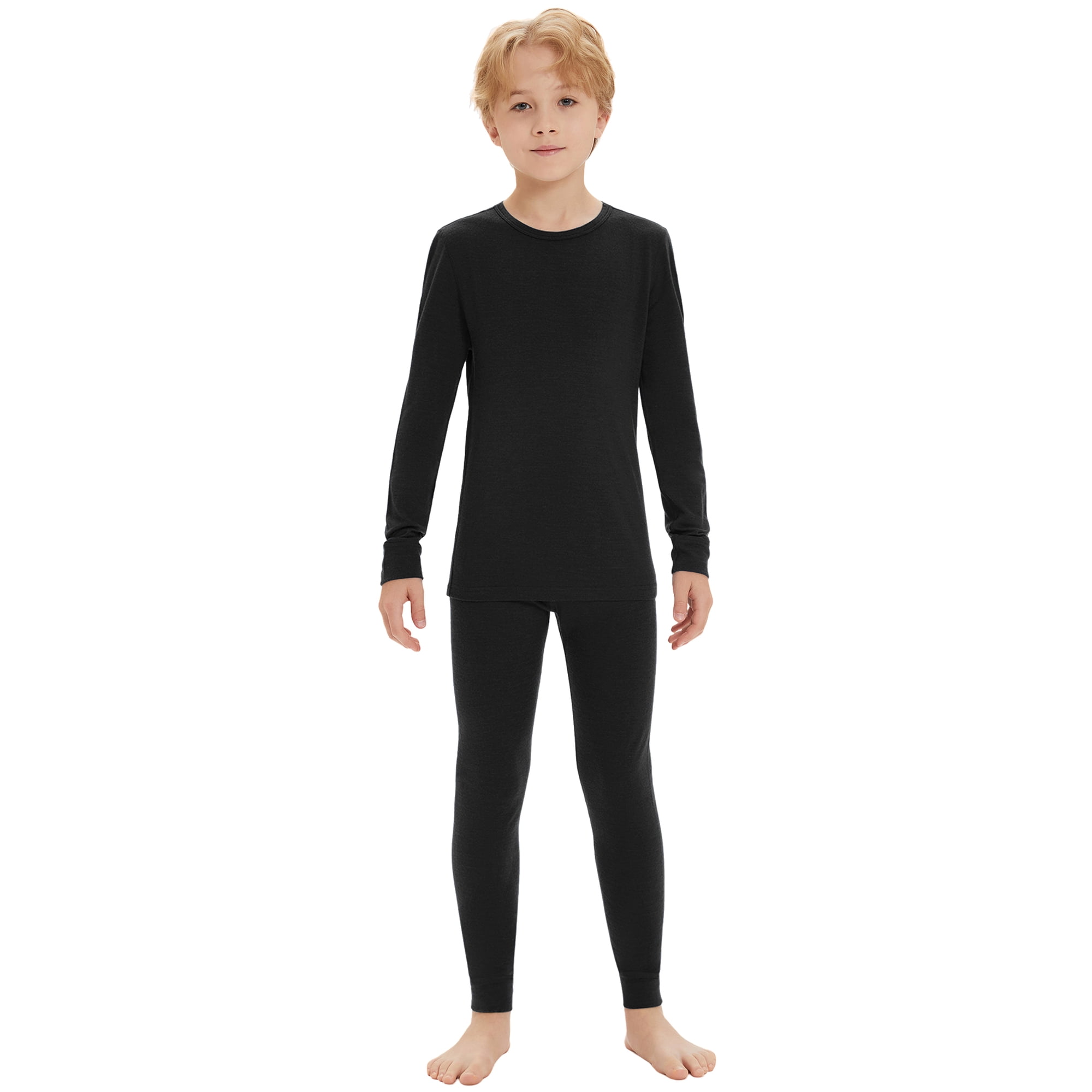 Kids 100% Merino Wool Base Layer Set Unisex Thermal Underwear Top & Long Johns for Winter Skiing Sledding and Snow Play