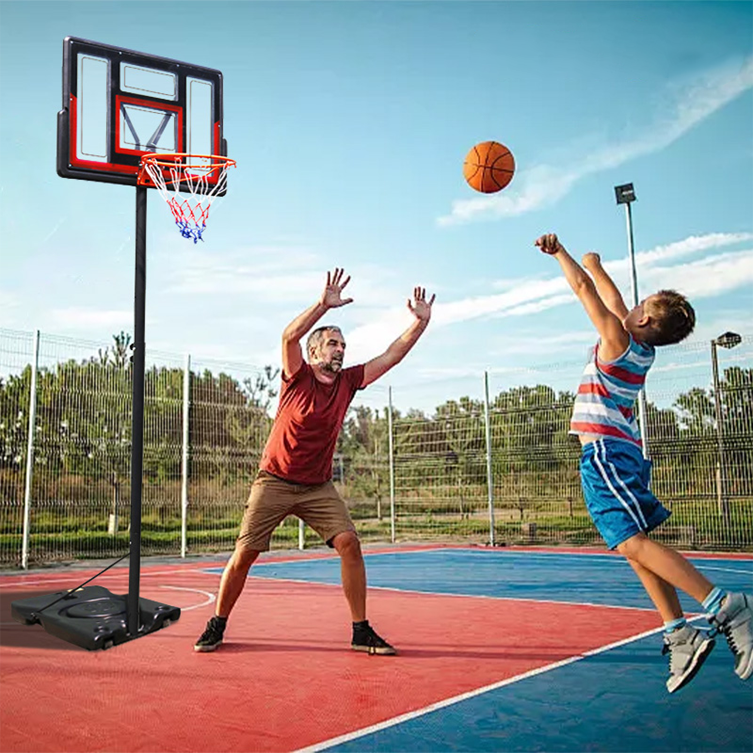 Worive Portable Basketball Hoop, Adjustable Height 4.43-10 Ft, 44 Inch Shatterproof Fusion Backboard, Base with Wheels for Adults Outdoor/Indoor/Driveway/Garage