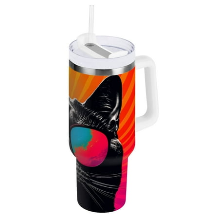

JSTEL Black Cat 30 oz Tumbler Stainless Steel Water Bottle Vacuum Insulated Cup with Straw Lid & Handle For Travel Car Cup Holder
