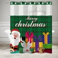 thumbnail image 4 of Mizhona Merry Christmas Green No Hooks Shower Curtains with Snap in Liner Santa Claus Gifts Holiday Hookless Fabric Bathroom Curtain，71"× 86", 4 of 4