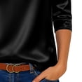 thumbnail image 4 of Hecho para Más Camisa Mujeres Elegante Draped Escote Plisado Cuello de Satén Tres Cuartos de Manga Blusa, Tops de Satén para las Mujeres Chic Casual, 4 of 5