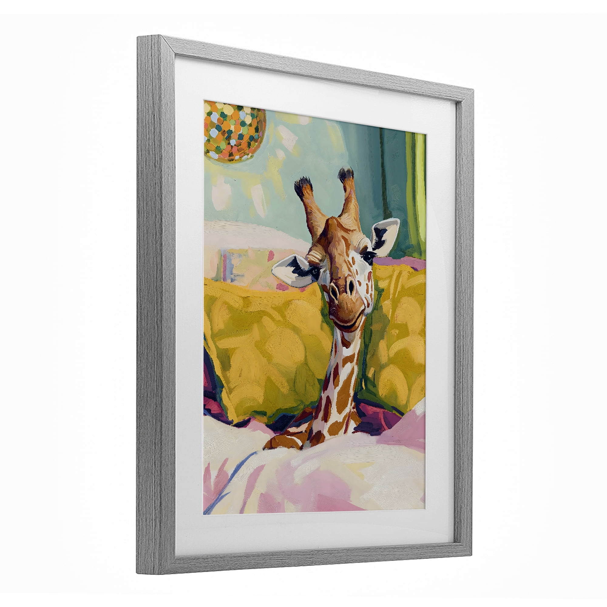 Stupell Industries Cozy Giraffe in Bed Gray Framed Print Under Glass, design by The Prints Vibe