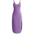 thumbnail image 5 of BRGZLK Women's Halter Dresses Solid Color Round Neck Asymmetric Design Loose Slit Midi Dresses,Vacation Beach Comfortable Casual Dress Purple M, 5 of 5