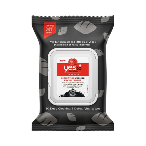 Yes To Tomatoes Detoxifying Charcoal Cleansing Wipes Makeup Remover Wipes, 30 Ct