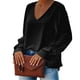 thumbnail image 5 of Camisa Con Cuello En V, Blusa Casual De Manga Larga De Moda Color Puro Para El Trabajo De La Vida Diaria Para Actividades Al Aire Libre ANGGREK Negro S, 5 of 5
