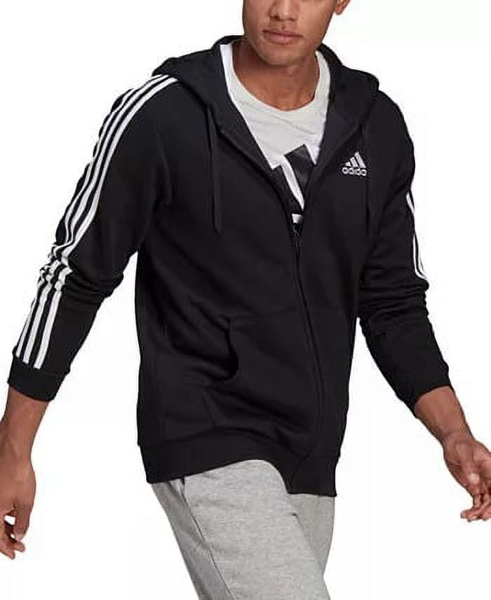 Adidas BLACK Men's Essentials Fleece 3-Stripes Full-Zip Hoodie, US Medium