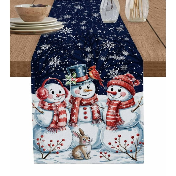 Table Runners 120 Inches Long Dress Scarves, Christmas Snowman Farmhouse Coffee/Dining/Kitchen Table Runner for Living Room, Winter Xmas Snowflakes Cardinal Blue 13x120 Inch