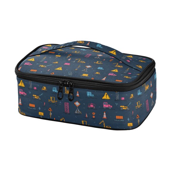 Haosy Insulated Lunch Box Reusable Small Cooler Lunch Bag Tote for Work School, Hand-drawn Construction Vehicles