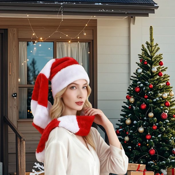 Gorro de bufanda de lana, decoración del hogar, suministros de decoración navideña, gorro navideño extra largo de 1,3 metros para adultos, gorro navideño de peluche, gorro navideño para fiesta de Navi