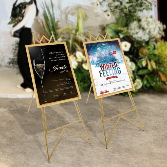 2 PCS Steel Easel Stands, Gold, Poster Tripod Display Stand for Wedding 48 X 110cm