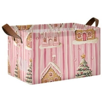 Yayeee Foldable Storage Basket for Shelves with Handles Waterproof Cloth Bins, Gingerbread Houses