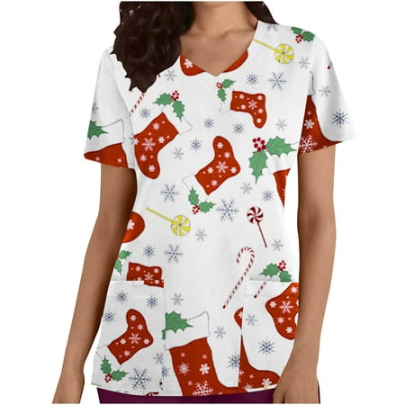 

Amtdh Shirts Clearance Womens Shirts V-Neck Short Sleeve Shirts for Women Cute Gnome Graphic Sweatshirts for Women Tops for Women Scrub_Tops with Pocket Pullover Red S