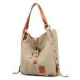 thumbnail image 1 of Bolso de mano de lona, bolso de hombro, bolso de mano para mujer, bolso de mano escolar, mochila convertible, color caqui, 1 of 5