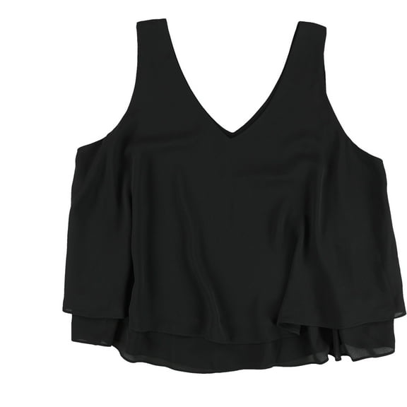 bar III Womens Ruffle Hem Knit Blouse, Black, Medium