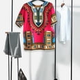 thumbnail image 3 of Unisex African Dashiki T Shirt, Tribal Short Sleeve Bright Colour Classical Comfortable Large Blend Festival Shirts Tops , Rose, 3 of 8