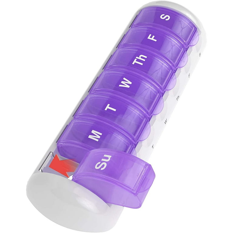 Yaklim Magnetic Travel Pill Organizer, 7 Compartments Portable Pill Box,  Large Vitamin Organizer with Labels, Daily Pill Case Medicine Organizer,  Big