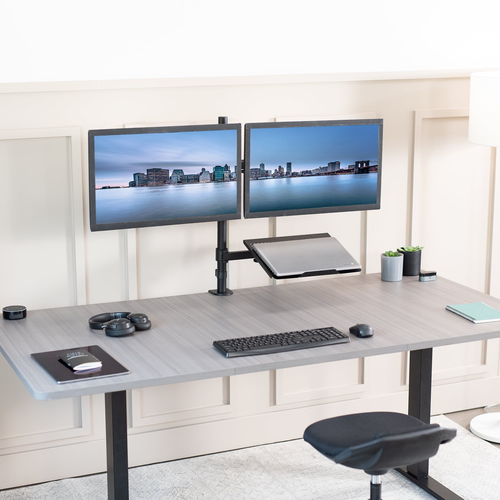 VIVO Dual 13" to 27" Monitor Mount with Laptop Holder, Tall Adjustable Stand