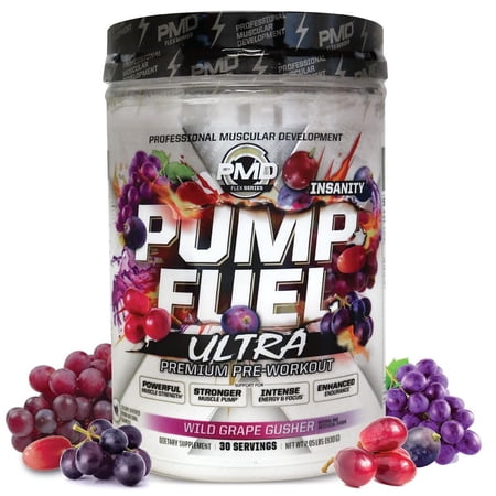 PMD Sports Ultra Pump Fuel Insanity - Pre Workout Drink Mix For Energy, Strength, Endurance, Muscle Pumps And Recovery - Complex Carbohydrates And Amino Energy - Wild Grape Gusher (30 Servings)