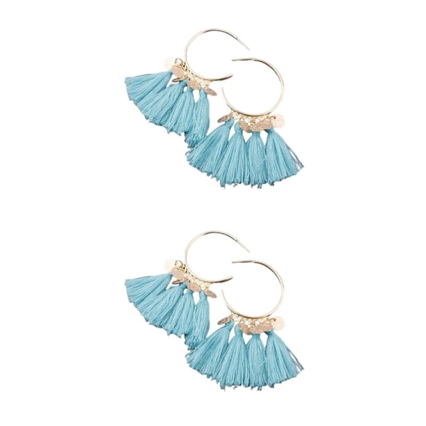 Minnieouse Pendientes de araña Abanico bohemio Tribal Borla Oreja Gota Flecos Aro Día de San Valentín Niñas Accesorios de boda Azul lago lago azul 2piezas Minnieouse CBP455357