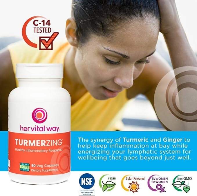 her vital way | TurmerZing™ Healthy Inflammatory Response | C-14 Tested Turmeric Extract & Ginger | 90 Capsules
