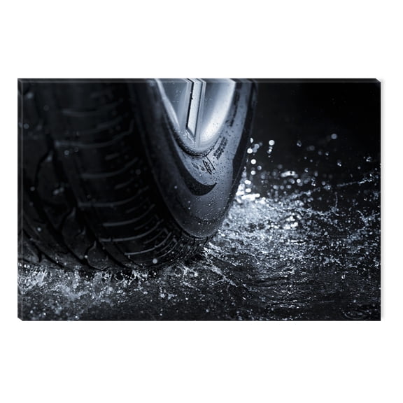 Startonight Canvas Wall Art Black and White Abstract Tyres and Water, Dual View Surprise Artwork Modern Framed Ready to Hang Wall Art 100% Original Art Painting 23.62 X 35.43 inch