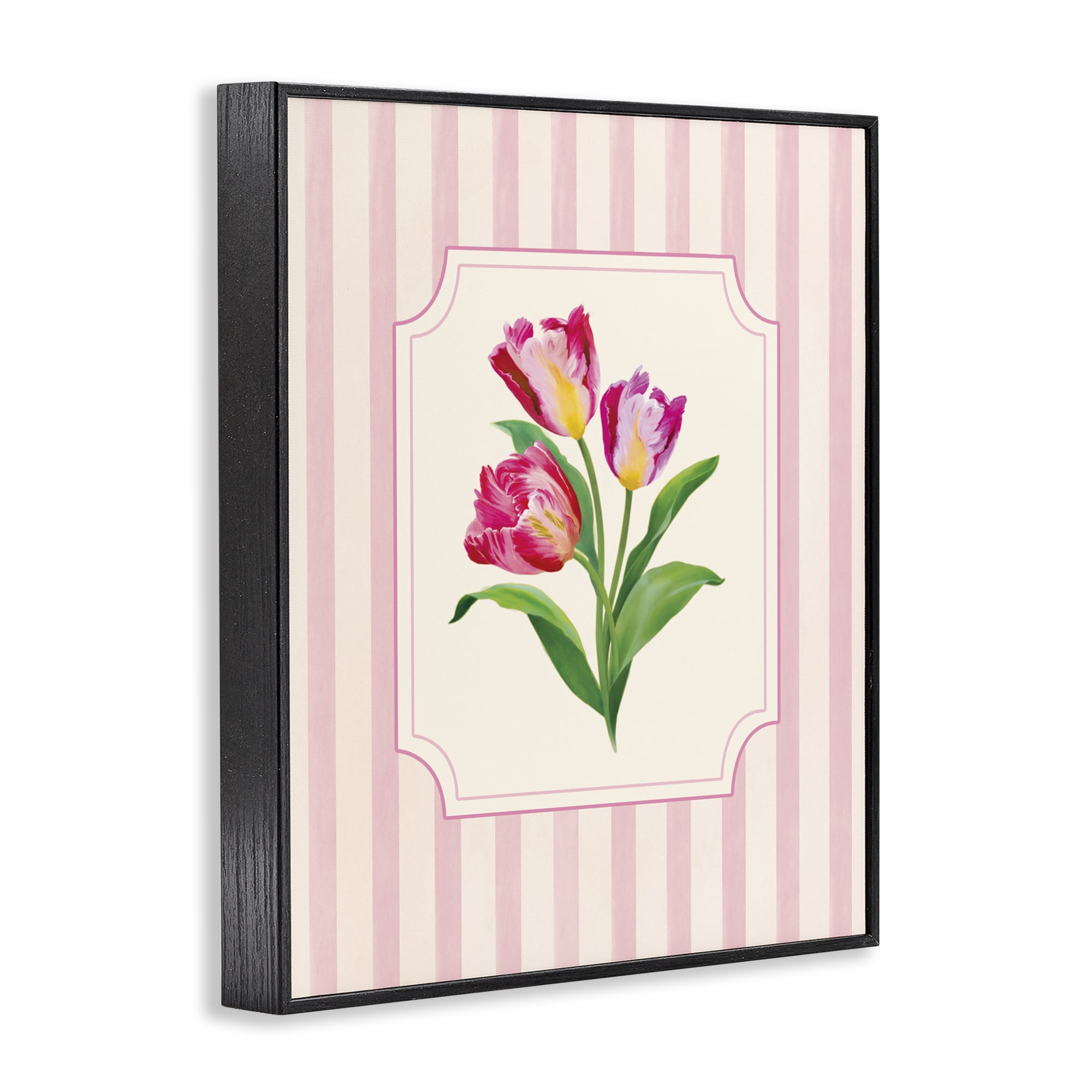 Stupell Industries Magenta Tulips over Stripes Black Framed Giclee Art, design by Diane Neukirch