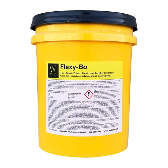 Walttools Flexy-Bo | Primer & Bonder Concentrated, Re-Emulsifiable, Co-Polymer Solution Primer for Concrete, Overlayment, & Microtopping (5 Gallon)