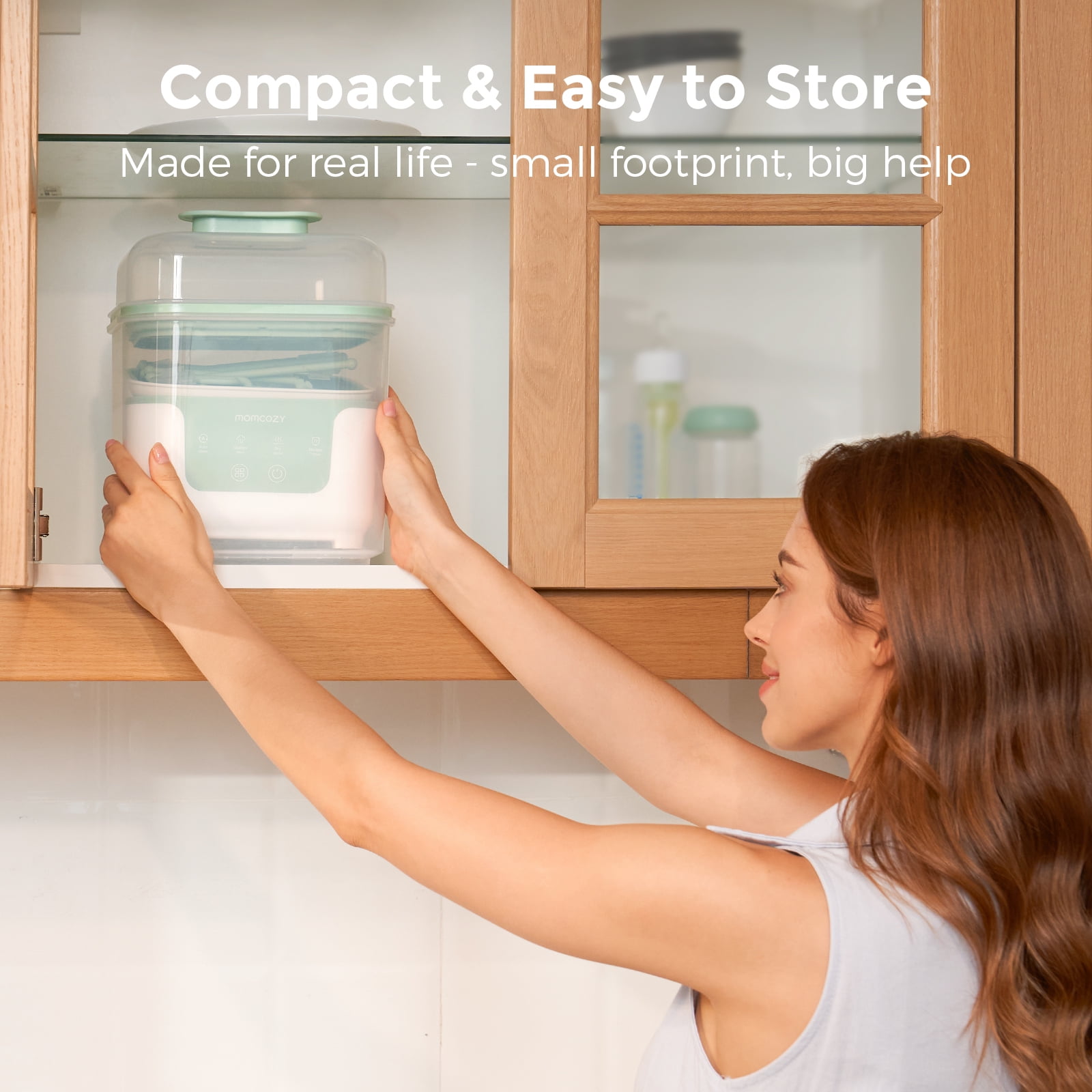 Momcozy 4 in 1 Bottle Sterilizer and Dryer, Modular Nesting Space Saving Design, 6 Bottles Capacity, Drying Rack Included