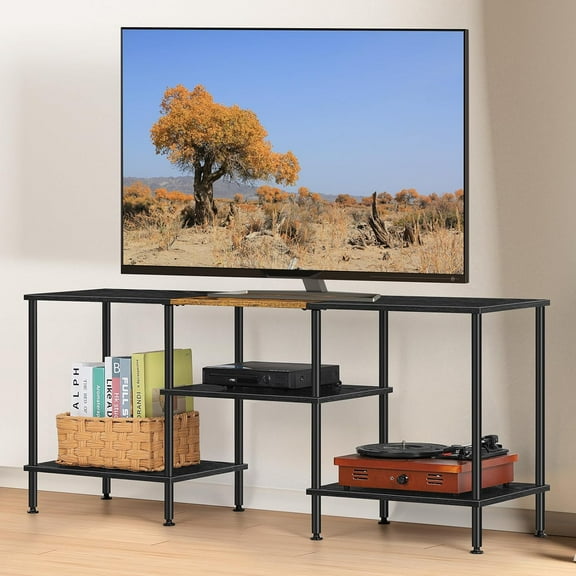 Black 45 inch Open Industrial TV Cabinet with 3 Tier Storage Shelf for Television Stands