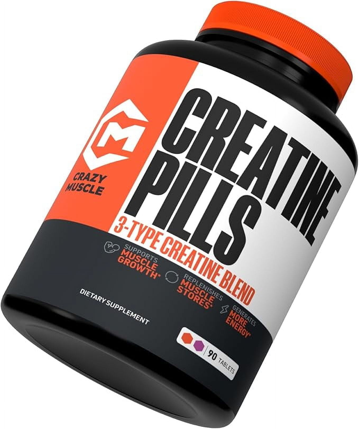 Crazy Muscle Creatine Monohydrate Pills, Premium 3 Type 5g Creatine Pills, Pre/PostWorkout & Keto Energy Builder, Easy to Take Three-Atine for Optimum Performance Men Women, 90 Tablets